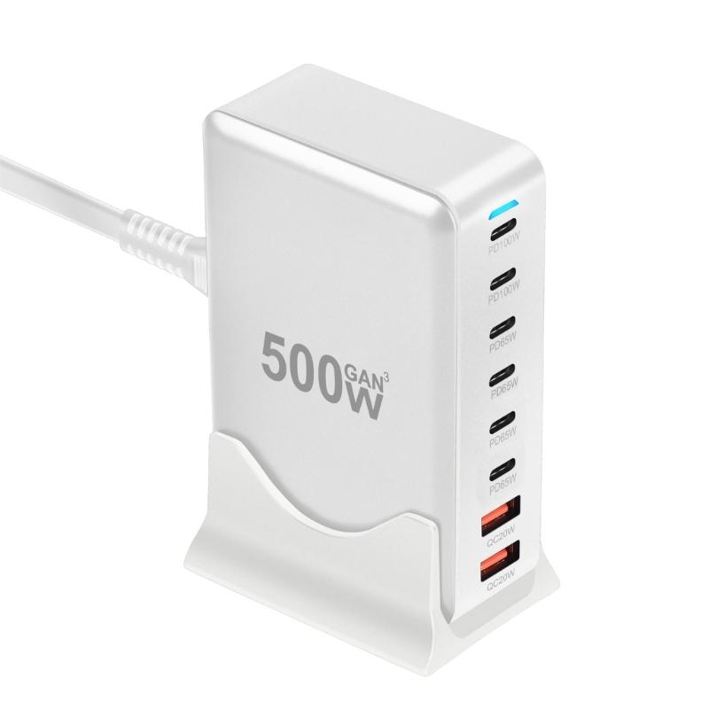 500W Desktop GaNs Chargers 6 USB C 2 USB A Charging Station Desktop Mutliport for Fast Chargers Laptop Power Adapter