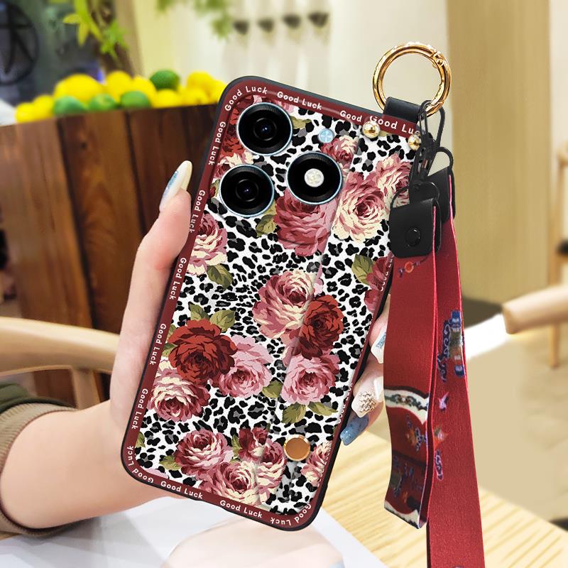 Soft case Fashion Phone Case For Tecno Spark20/KJ5 Lanyard Waterproof Ring Wrist Strap Back Cover Silicone Shockproof