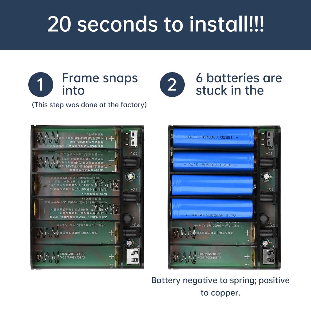 DC UPS 6-Cell 18650 Battery No-Solder DIY Kit 5V/9V/12V 60W Peak Power for Router/Modem Uninterruptible Power Supply