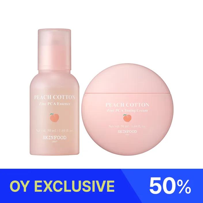 SKINFOOD Peach Matte Duo Set (Peach Cotton Zinc PCA Essence + Peach Cotton Zinc PCA Toning Cream)