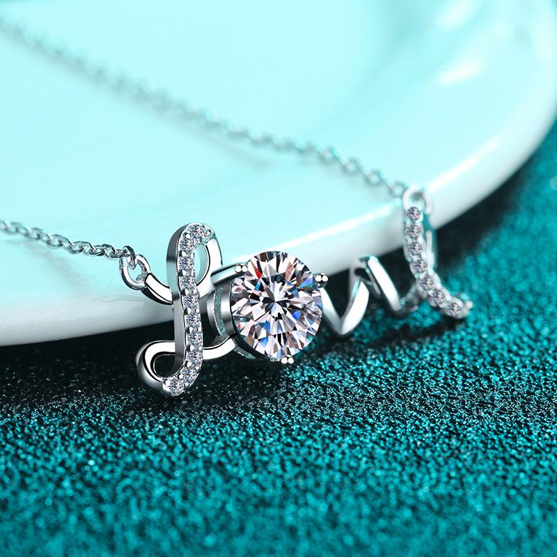 925 Sterling Silver Necklace with PT950 Gold Plating & 1 Carat Moissanite Pendant - Women's Classic Fashion.