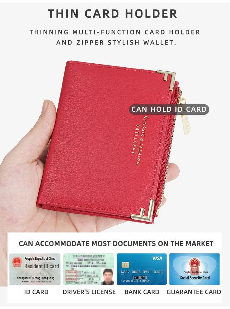Women's Baellerry Bifold Wallet: Stylish Short Wallet with Zipper Coin Purse & Buckle