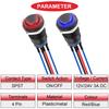 MKBKLLJY 2pcs 12mm Latch Red/Blue LED Push Button Switch Black Metal Shell IP65 Waterproof
