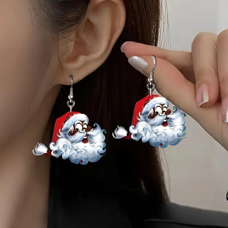 Cross-border new cartoon Santa Claus earrings flat acrylic personality funny Santa hat Claus earrings