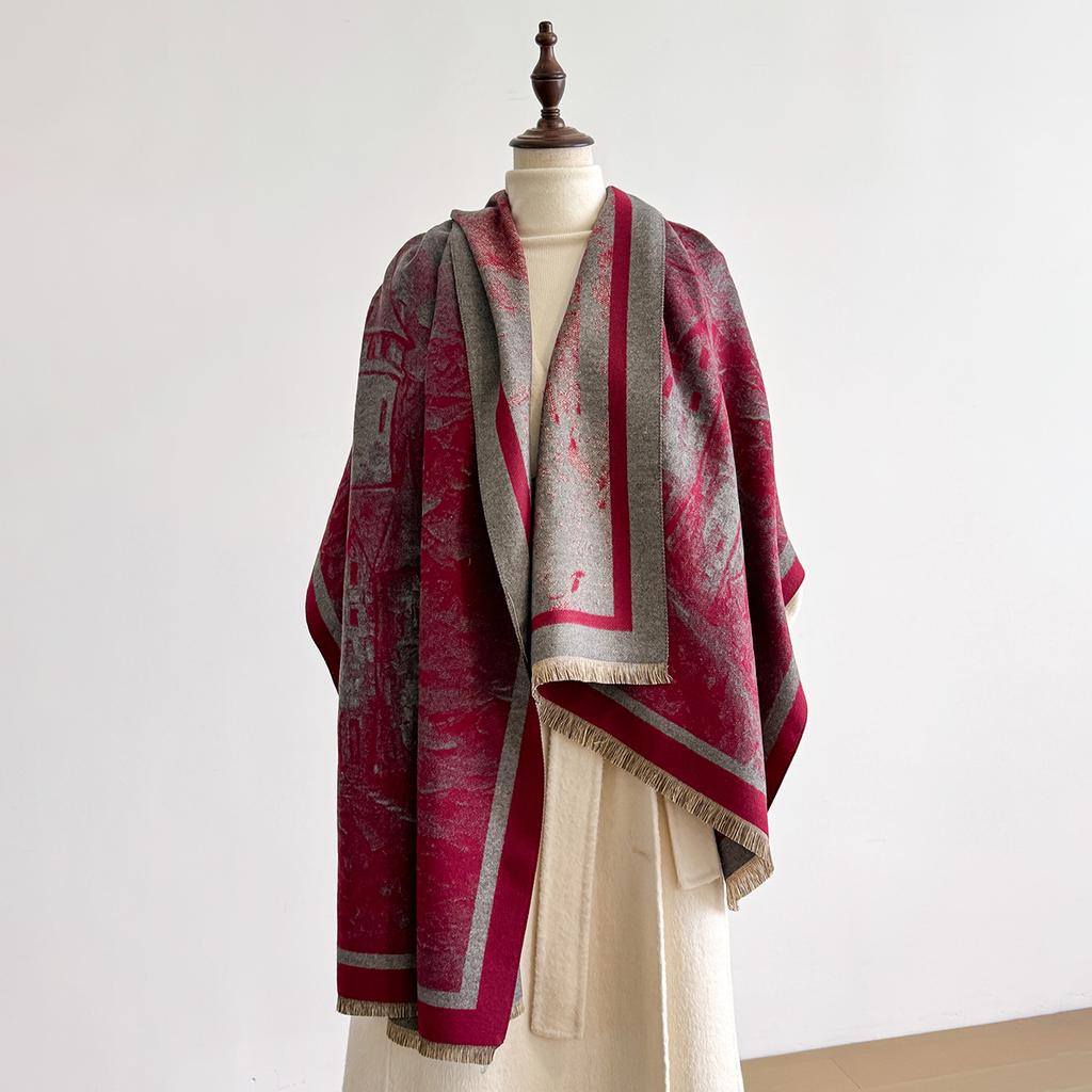 Retro Style Cashmere Women Castle Print Double-Sided Scarf Winter Warm Shawl Pashmina Female Foulard Blanket Poncho Scarves