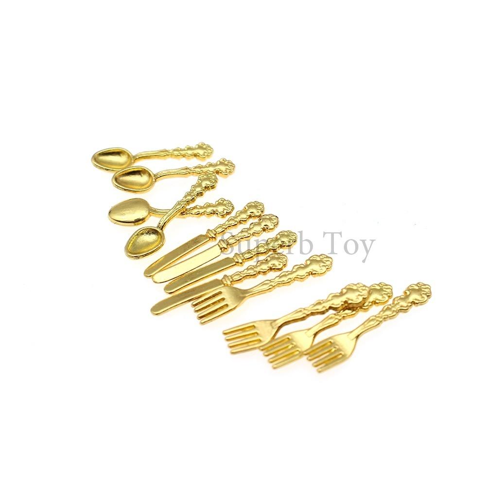12Pcs/Set 1:12 Dollhouse Miniature Accessories Fork Knife Soup Spoon Tableware Simulation Kitchen Food Furniture Toys