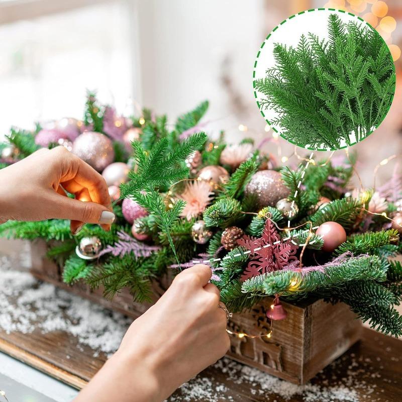 10PCS Christmas Pine Needle Branches Fake Plant Christmas Tree Ornament Decorations for Home DIY Wreath Gift Box Wedding Flowers