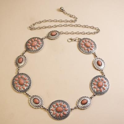 Metal Sunflower Silver Waist Chain, Retro Engraved Skirt Versatile Body Chain, with Metal Chain, Sunflower Engraving