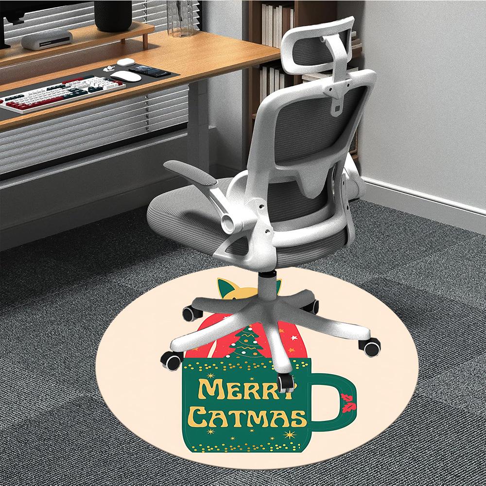 

1pc Merry Catmas Mug Chair Carpet for Office Non Slip, Machine Washable Rug for Office, Room Holiday Decor for Christmas, Birthday Polyester 80cm