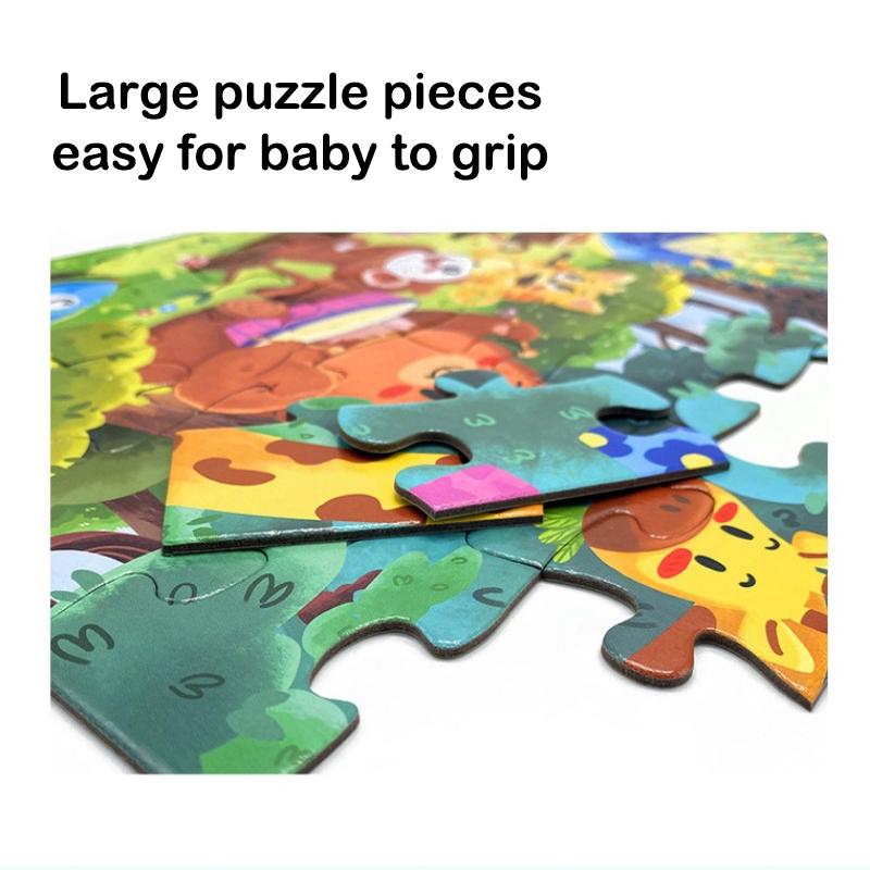 Childrens Paper Puzzle Set 36 Pieces Animal Theme Educational Learning Toy Carry Handle Case Gift for Kids 3 to 6 Years