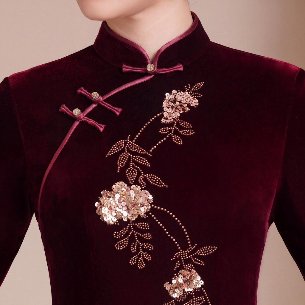 Autumn and Winter New Slim-fit Improved Velvet Cheongsam Wedding Mother-in-law Mother-in-law Toast Dress Long Dress Advanced Sense