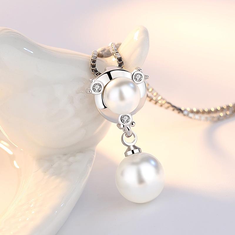 Korean Version of Retro Ethnic Style Ocean Zircon Water Drop Pearl Fashion Women's Pearl Necklace Pendant
