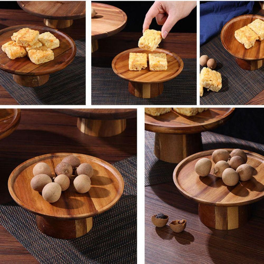 Household High-Footed Cake Plate Practical Acacia Wood Fruit Plate  Living Room