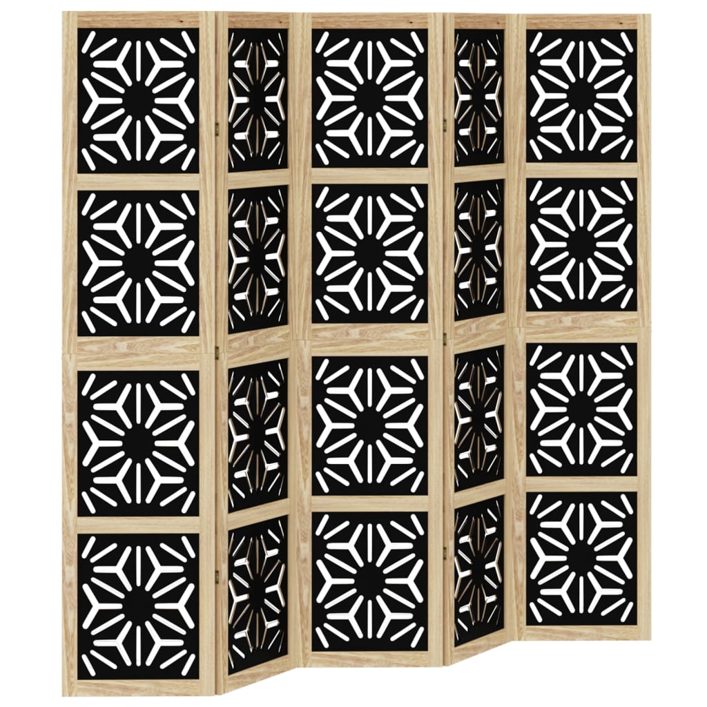 5 Piece Room Divider In Brown and Black Solid Paulownia Wood