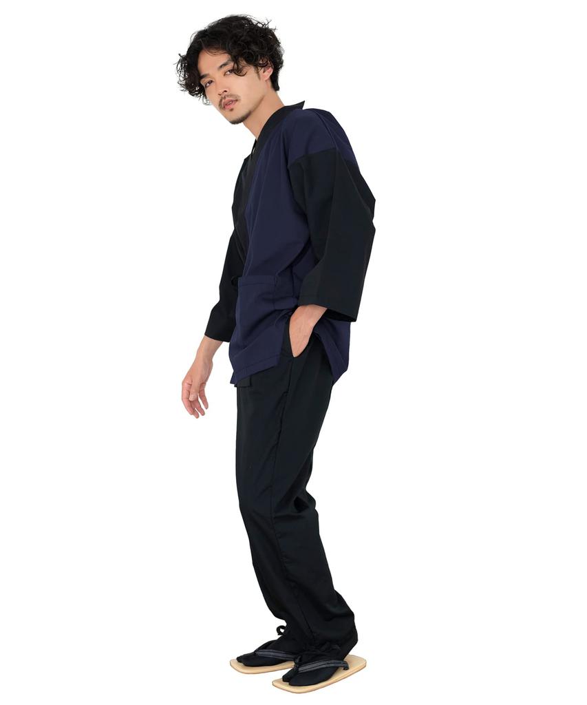 Switching Samue for Color [KYOETSU] Samue, Men, Two-tone (L, Black/navy)