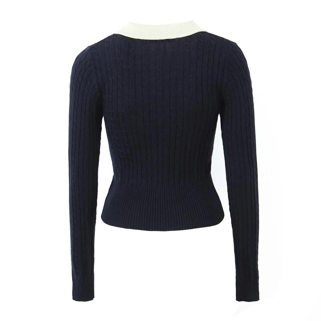 Spring 2025 Women's Age-Reducing Doll Collar Cable Knit Sweater