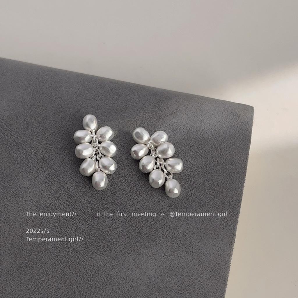 Французский стиль тяжелая промышленность сплошная гроздь винограда серебро элегантные серебряные серьги-гвоздики новые серьги