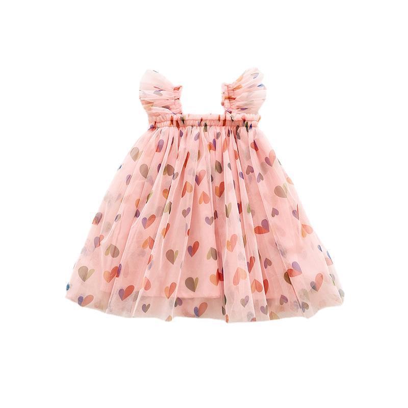 Heart Print Mesh Princess Dress - 2025 Kids' Summer Tutu