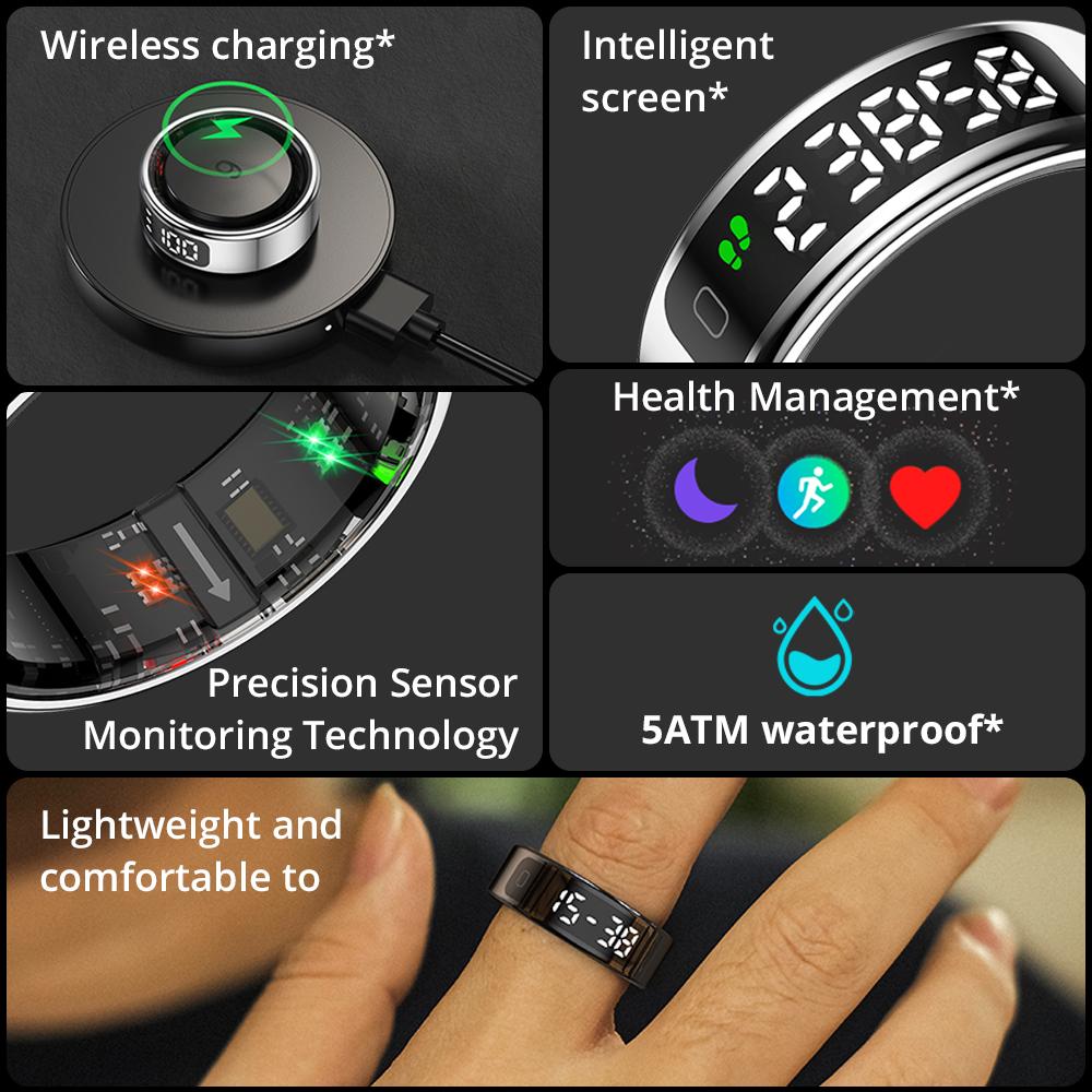 2026 COLMI R12 Smart Ring with Display Screen and Touch, Wireless Charging, Health Manager, 5 ATM Waterproof For Men Women