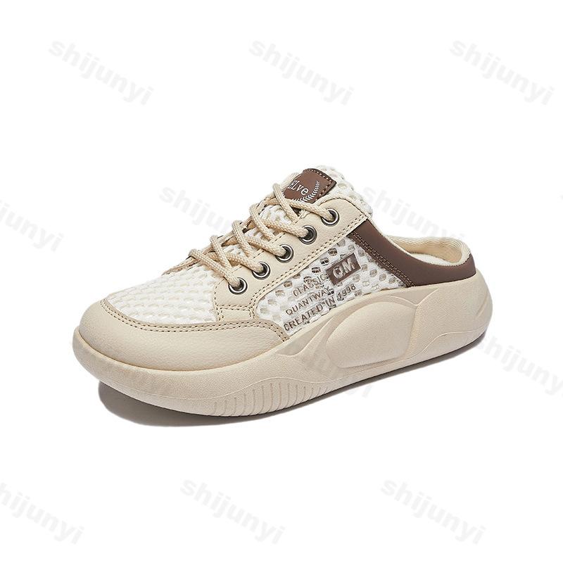 Fashion Summer Women's Slippers 2025 New Closed Toe Ladies Shoes Fashion Casual Breathable Sneakers Lace-up Outdoor Mesh Half Slippers