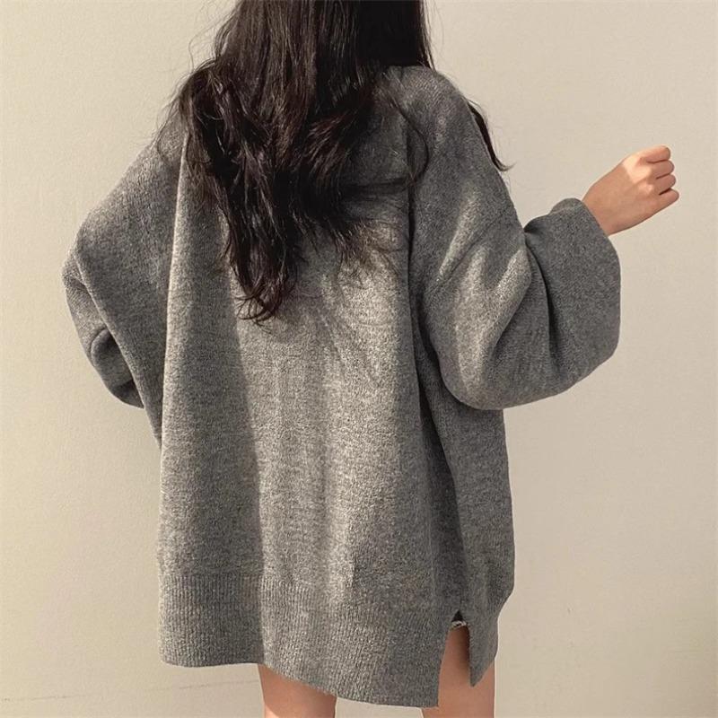 Iarna ocazional de tricotat cu mânecă lungă de culoare solidă pulovere largi de moda coreeană femei chic cu gât rotic pulover cald sexy