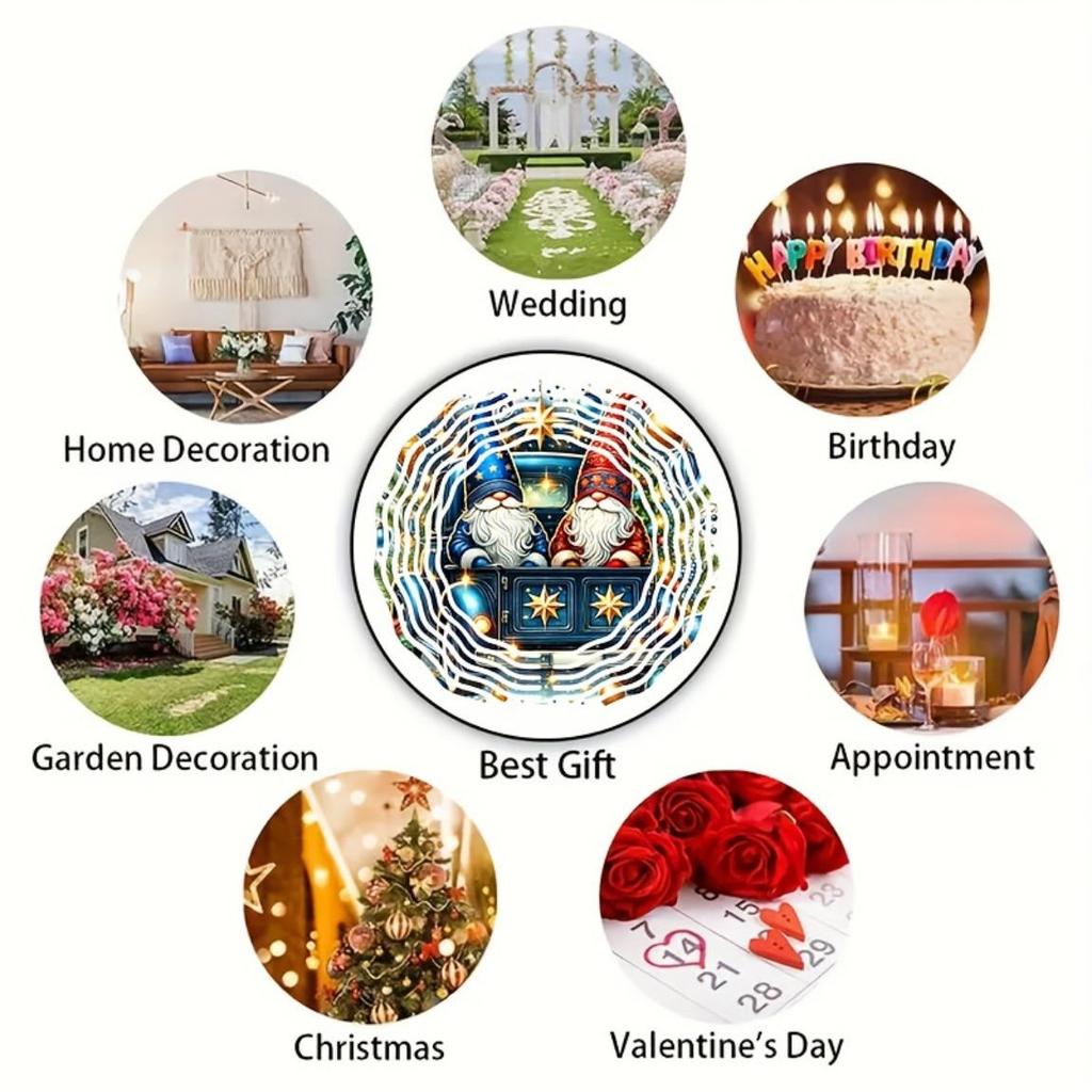 10 Inch Christmas Gnome Wind Spinner 3D Kinetic Metal Hanging Decor with 360 Rotating Hook Outdoor Indoor Garden Yard Holiday Gift for Women Men
