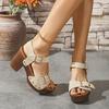 Fashion Trend Square Metal Buckle Thick High Heel Sandals Women's Summer New Platform Fashion Sandels Rivet Decor Plus Size 43 Sandalias