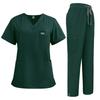 Women's Short Sleeved Solid Color V Neck Pocket Top Pants Work Clothes Two Piece Set