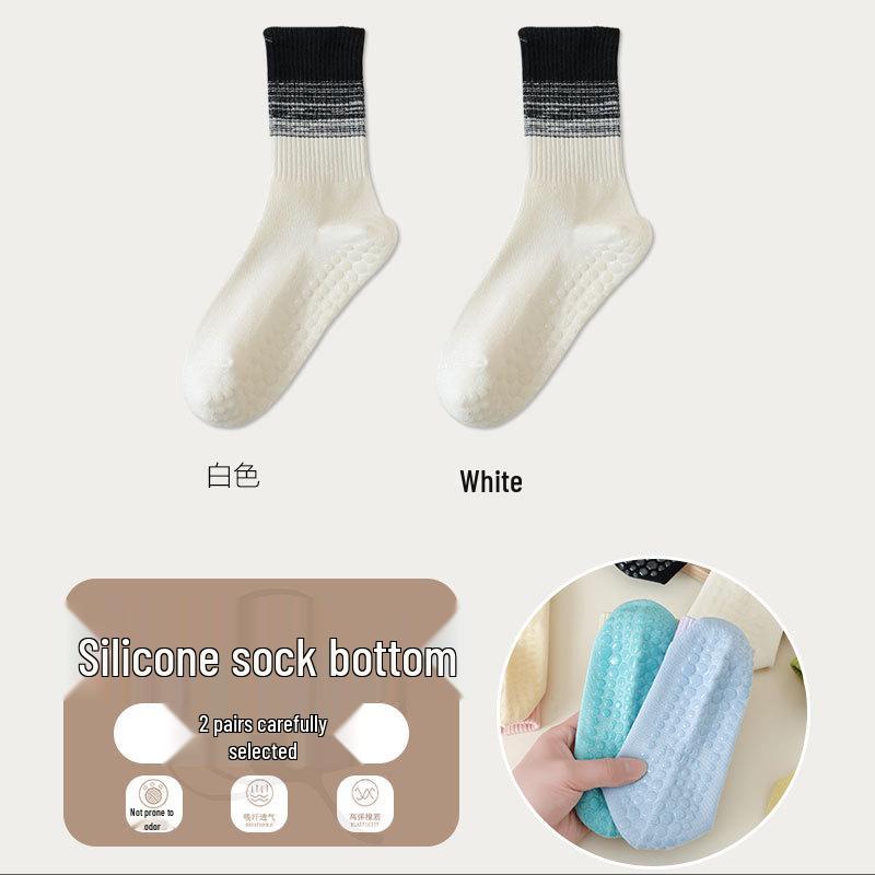 Women's Gradient Yoga Socks: Sweat-Absorbent Mid-Calf, Non-Slip Silicone, Versatile for Pilates and Fitness, Cotton Blend