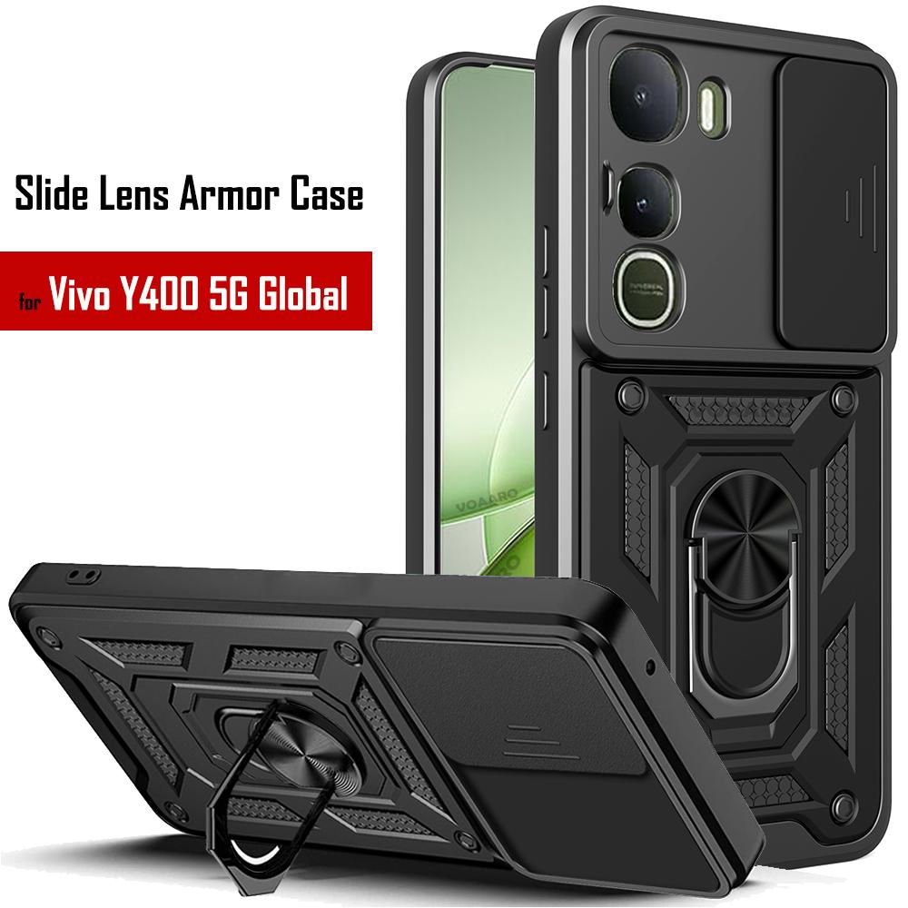 Slide Lens Armor Funda for Vivo Y400 5G Global Case for Vivo Y400 5G Case Magnetic Ring Stand Holder Cover Shockproof Capa