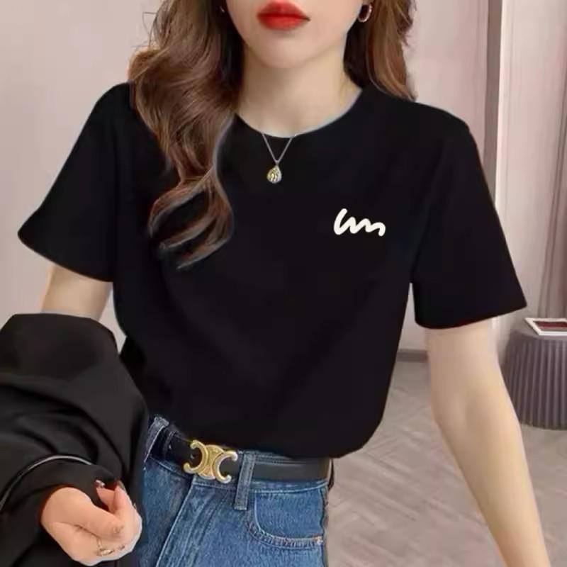 

apricot shoulder t-shirt women s short-sleeved summer 2025 new Korean version pure cotton foreign style t-shirt half-sleeved versatile top tide XXXL