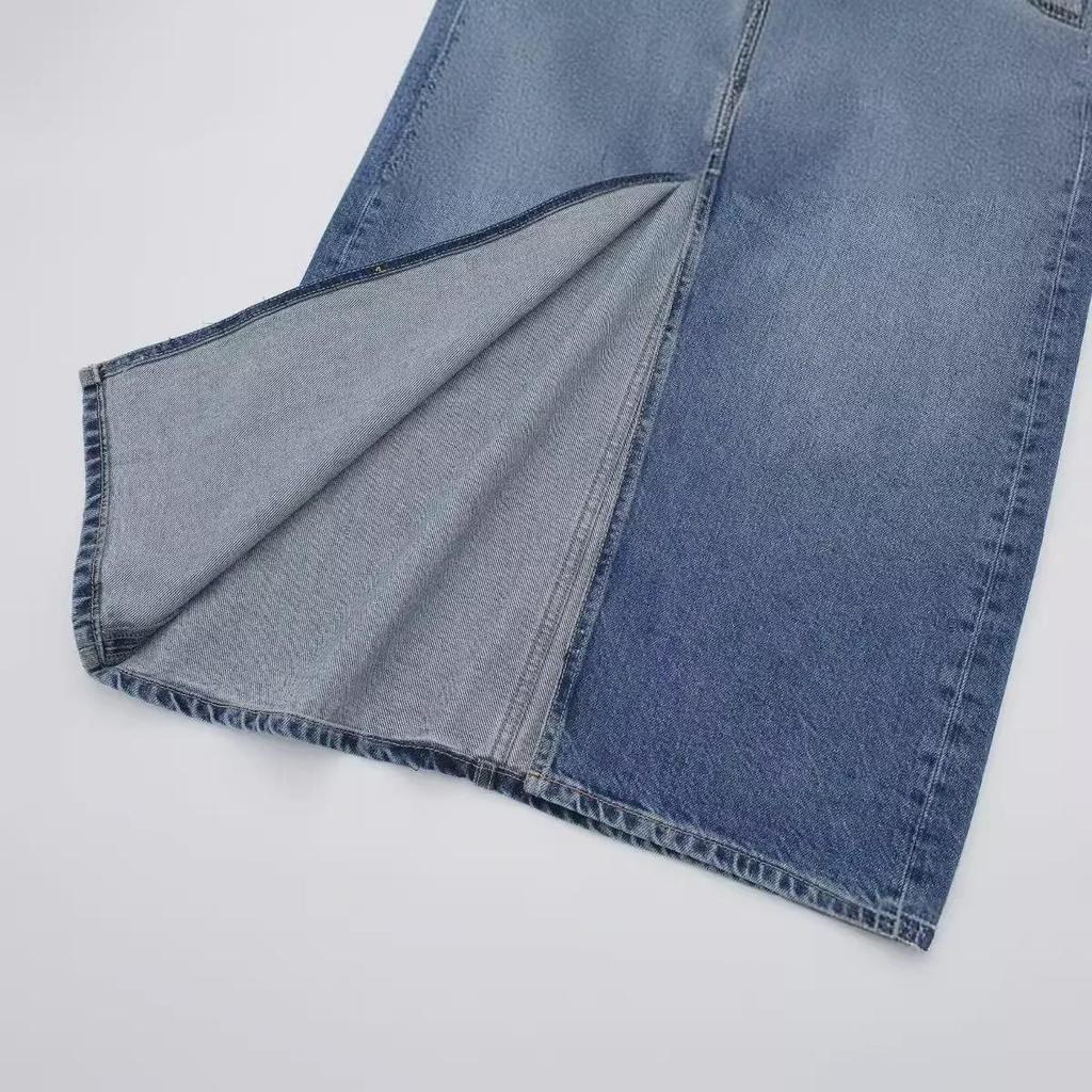 2023 Autumn Women's Denim Boxer Brief Skirt with Front Slit