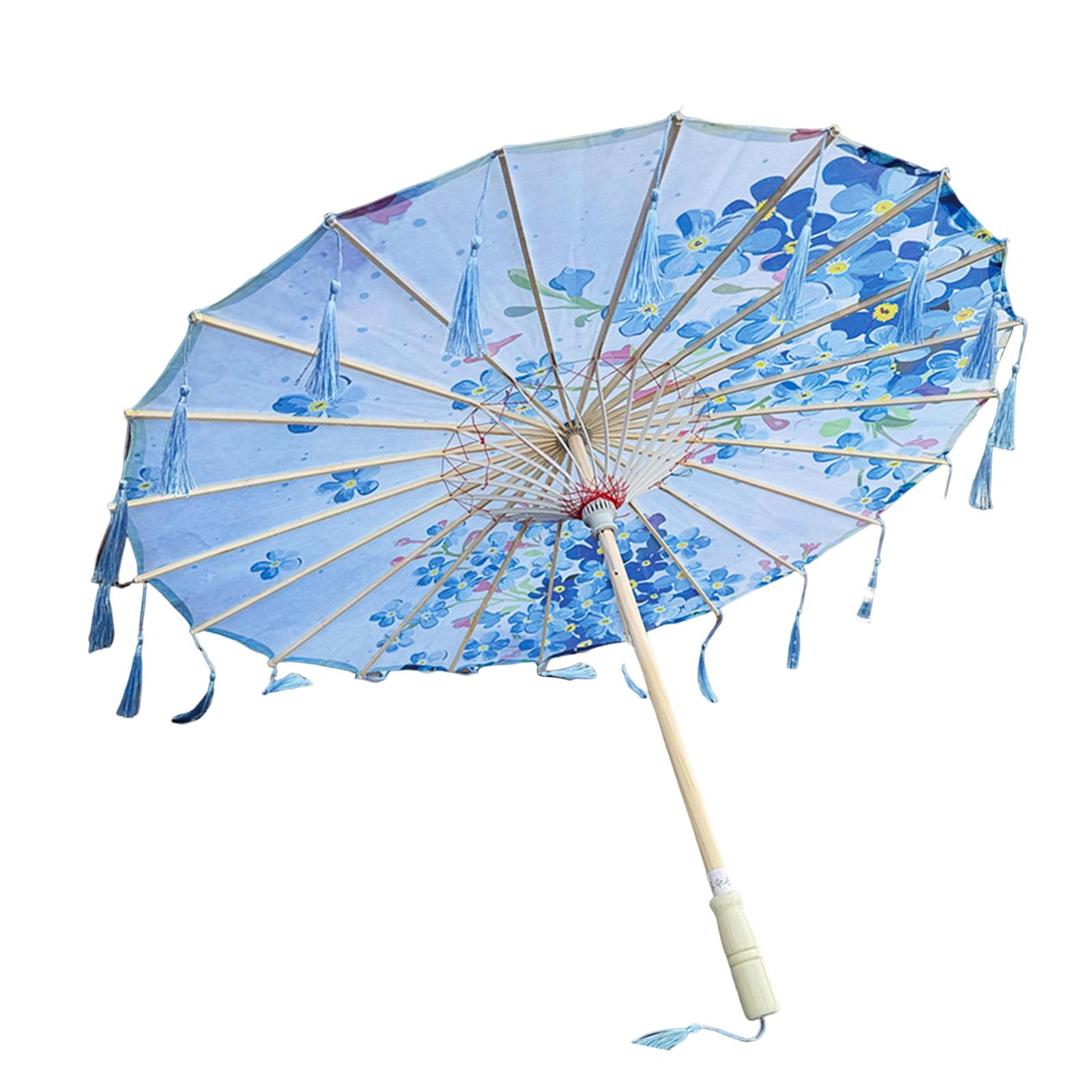 

Chinese Oiled Paper Umbrella, Portable Rainproof Costume Tassel Umbrella for Music Festivals