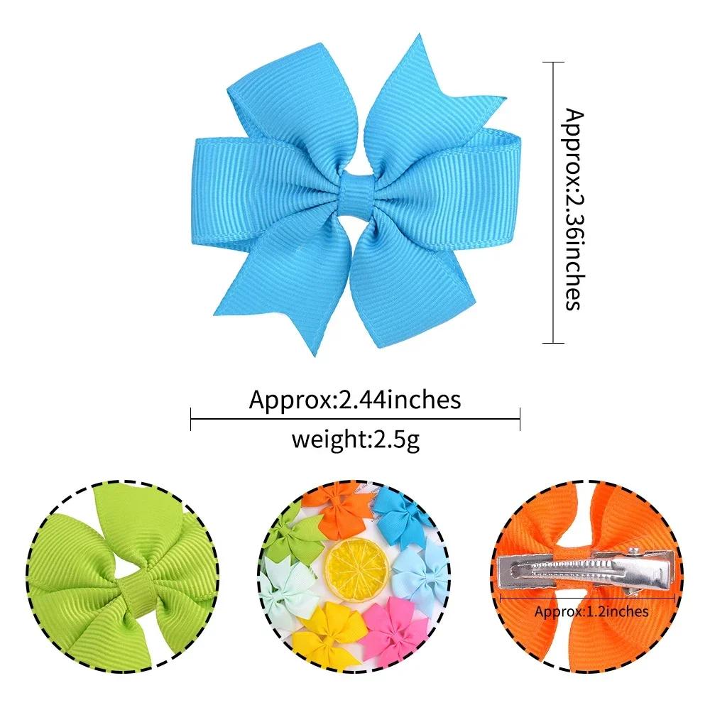 10Pcs Solid Color Grosgrain Ribbon Bow Hair Clip for Girls Lovely Cheer Bowknot Hairpin Barrettes Headwear Baby Hair Accessories
