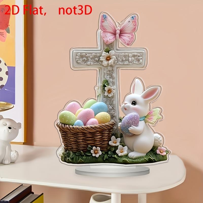 2D Flat Boho Style Acrylic Easter Cross Decor, Butterfly, White Rabbit & Egg Basket, Suitable for Wall Decoration, Porch, Room, Villa, Accents Home, H