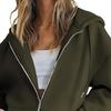 Hoodie Women Long Sleeves Zipper Casual Outerwear Solid Color Warm Cardigan Autumn Winter Drawstring Loose