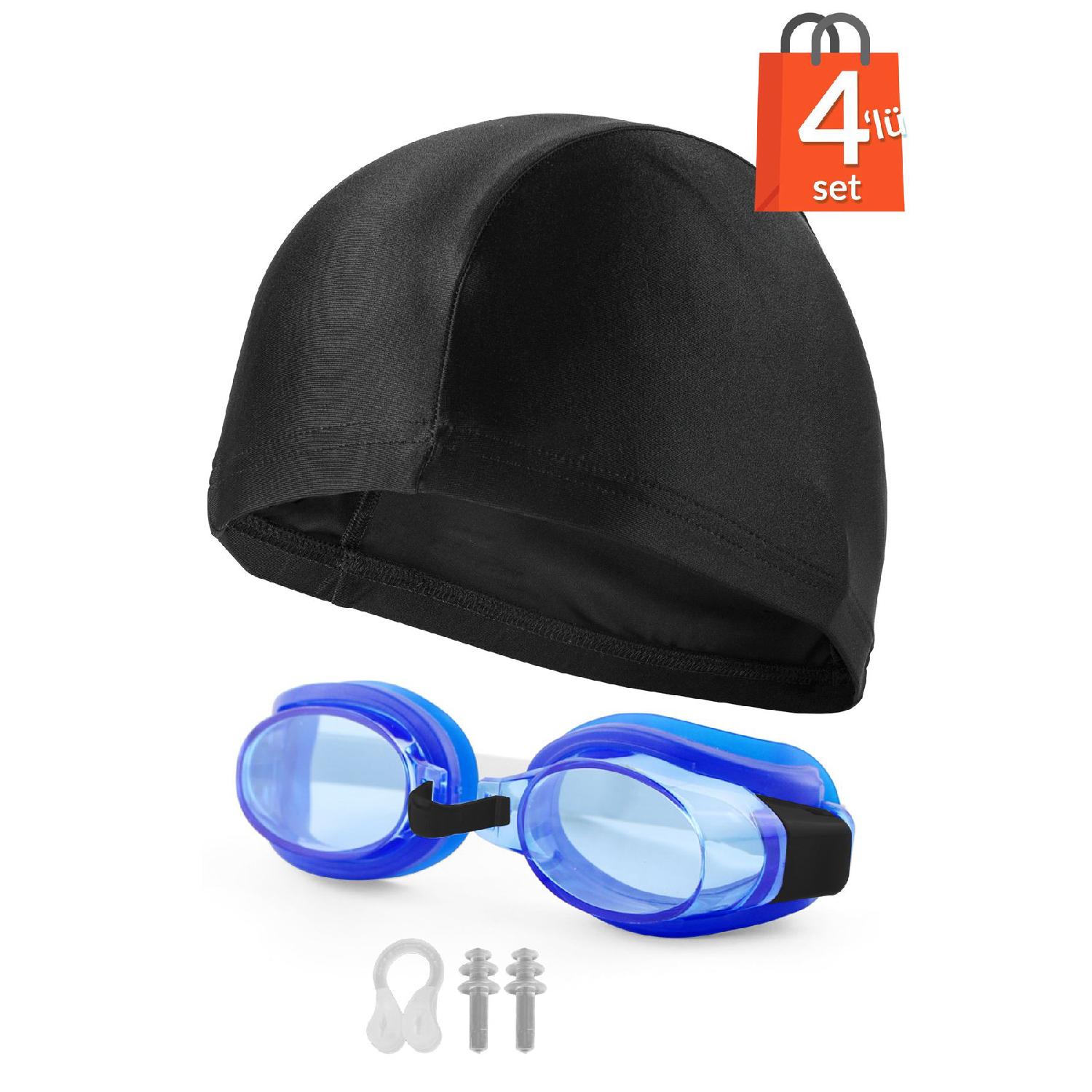 

Набор из 4 очков для плавания, тканевая шапочка с затычками для ушей и носа, очки для бассейна, морские очки, темно-синие бездна