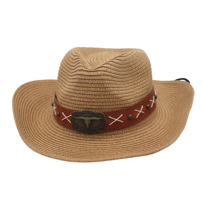 Cowboy Hat Jazz Hat Straw Hat Special Hat Strap Bull Head Accessories Belt Prairie Ethnic Style Sunscreen Straw Hat