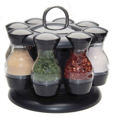 Rotating Spice Rack with Bottles Table Top Herbs Condiment Jars Organizer Spice Herbs Organizer Case Bottles Kitchen Tools