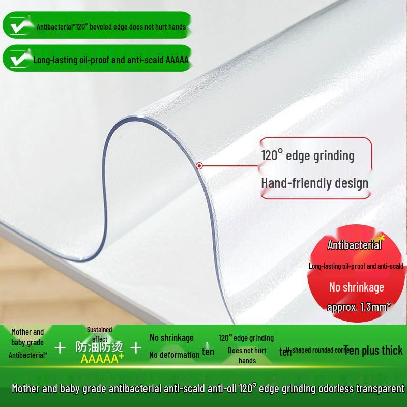 Transparent PVC Table Mat: Waterproof, Oil-Proof, Scald-Proof, Dirt-Resistant Soft Glass Protector for Dining Table and TV Cabinet.