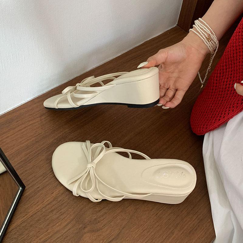 Fashion Fashion Shallow Ladies Wedges Low Heel Sandals Shoes Female Summer Beach Round Toe Women Wedges Slides Sandals Shoes Slippers