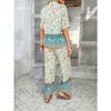Women's Summer Print Contrasting Color Bohemian Vacation Short-sleeved Long Trousers Set