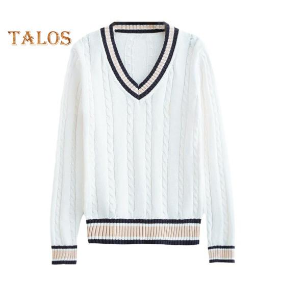 Maglione unisex scollo a V manica lunga coppie uniformi scolastiche vestibilità ampia design color-blocking trama intrecciata stile preppy maglie a maglia