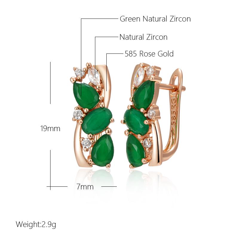 New  Rose Gold Color Drop Earrings For Women Delicate Cut Dazzling Green Natural Zircon Accessories Wedding Jewelry