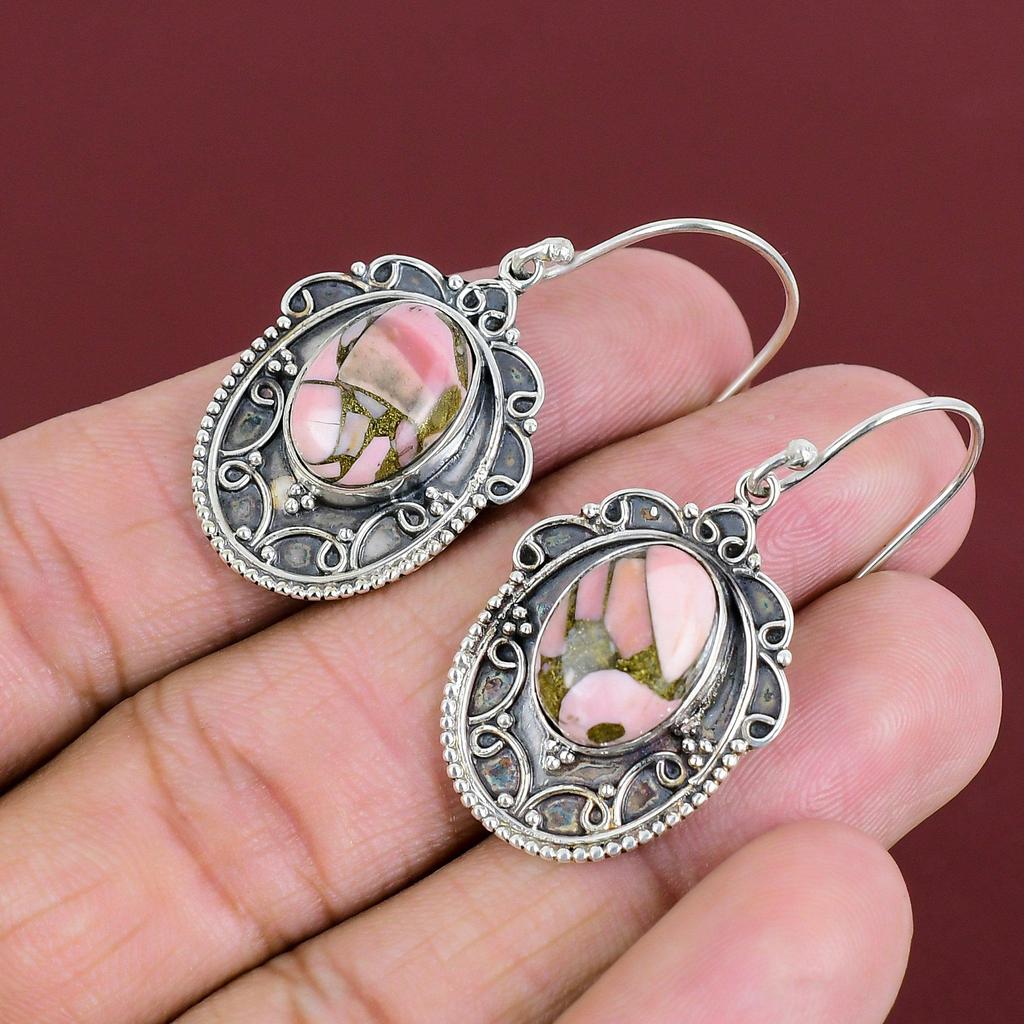 Copper Pink Opal Earring 925 Sterling Silver Earring Awesome Vintage Earrings Top Quality Gemstone Jewelry Handmade Earrings Gifts For Wife