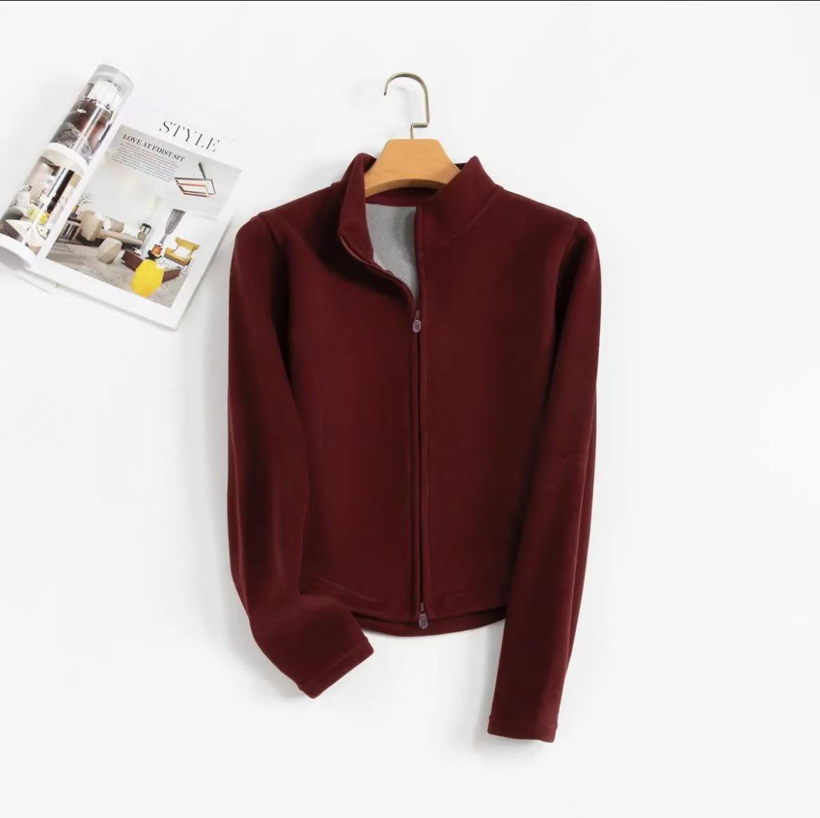 

Women s Fleece-Lined Yoga Jacket - Warm, Long-Sleeved, Zippered Sports Top for Autumn/Winter XL (58-65 kg)