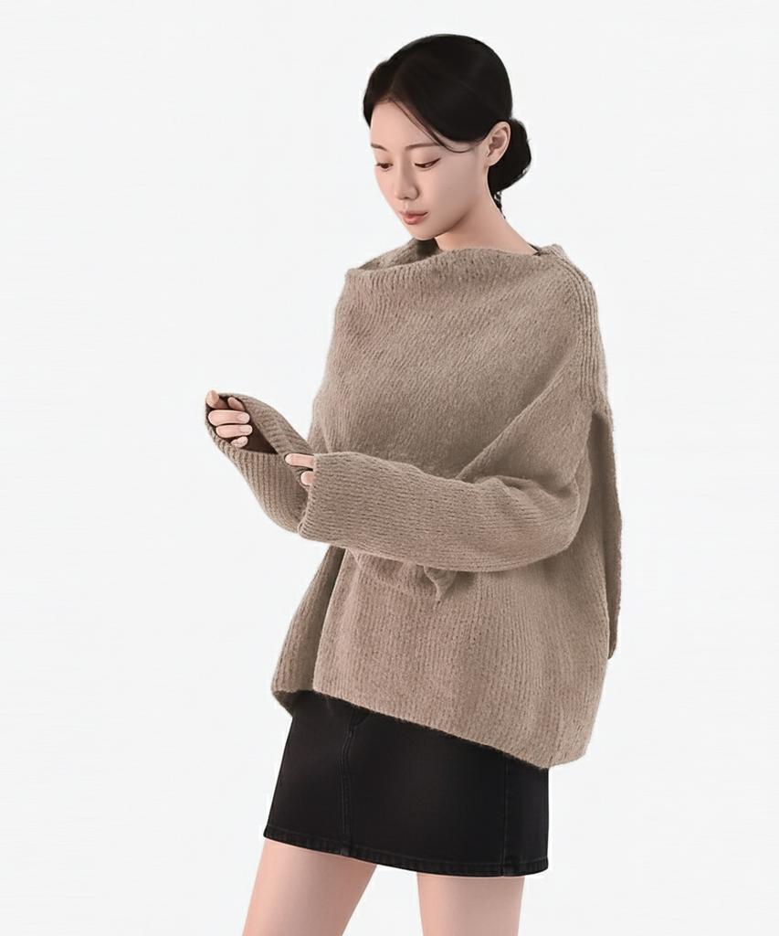 Keulleiseu Seri Loose Fit Cape Layered T-Shirt 2-Piece Set_Ivory