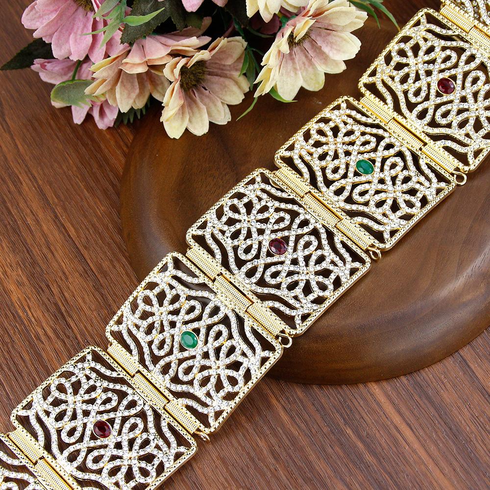 Goldfarbener schicker Kristallgürtel für Frauen, Braut, Hochzeitskleid, Metall-Taillenkettengürtel