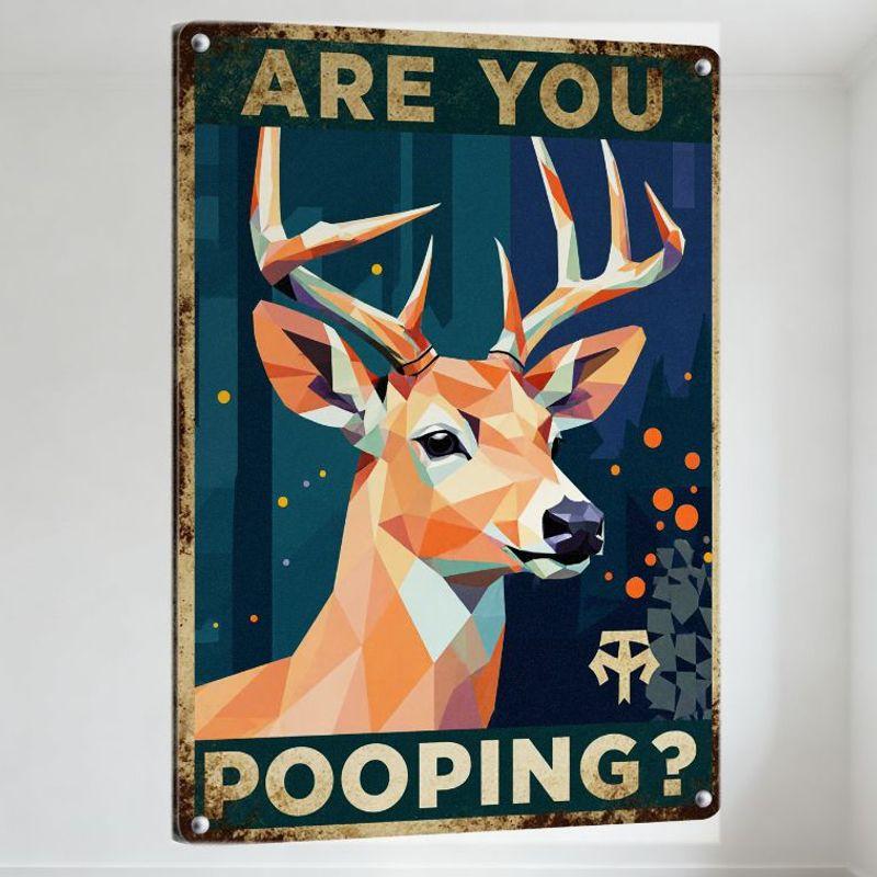 

Vintage Rustic Metal Tin Sign ARE YOU Geometric Buck Deer with Fireflies, Dark Teal Background, Whimsical Art for Home Bar Man 20x30cm（7.8x11.8inch）