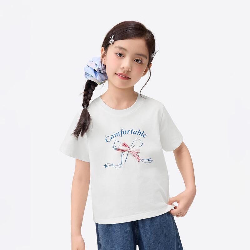 Girls Printed Round Neck Bowknot T-Shirt 170